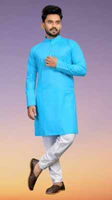 M Biswas Men Solid A-line Kurta(Light Blue)