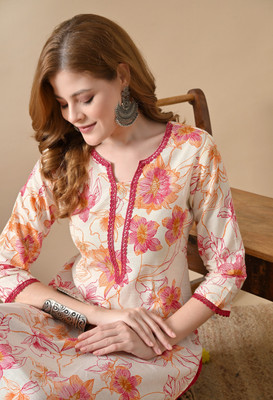 BKApparels Women Printed Straight Kurta(Pink)