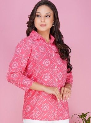 METRO-FASHION Women Printed A-line Kurta(Pink)