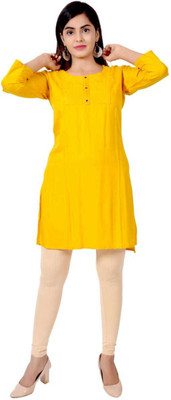 URADHEY TEXTILES Women Solid Straight Kurta(Yellow)