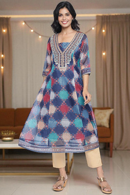 Aurelia Women Self Design A-line Kurta(Dark Blue)