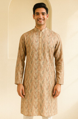 JUGG JUGG JEEYO Men Self Design Straight Kurta(Beige)