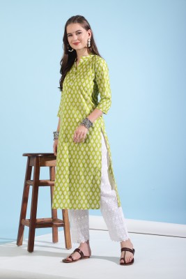 Faxmon Fashion Women Self Design Straight Kurta(Light Green)