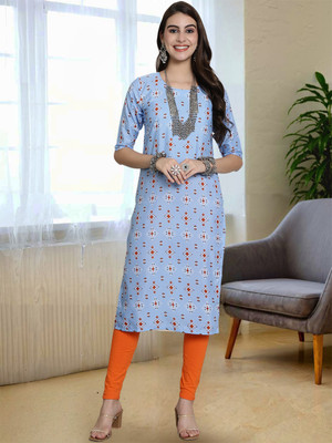 Moda Rapido Women Printed A-line Kurta(Blue)