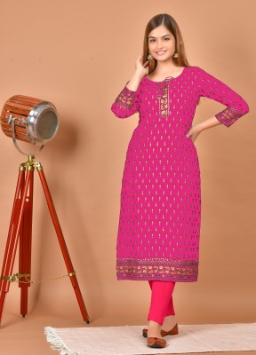 chhaya fashion Women Printed Straight Kurta(Pink)