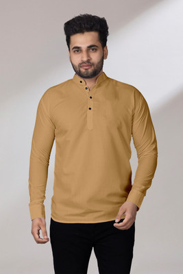 Fashion Marts Men Solid Straight Kurta(Gold)