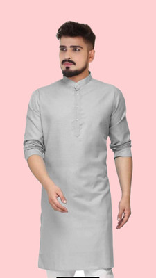 Anuj Fashion Men Striped A-line Kurta(Grey)