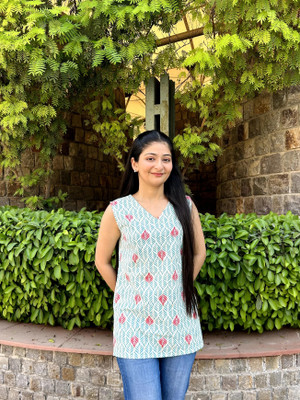 Majestykart Women Floral Print, Printed Straight Kurta(White, Blue)