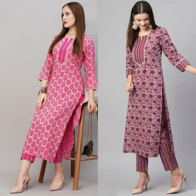 HOLY STAR WORLD Women Printed Straight Kurta(Pink)