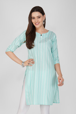 Fabricfetch Women Embellished A-line Kurta(Green)