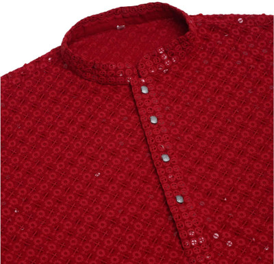 Triom Men Chikan Embroidery A-line Kurta(Maroon)