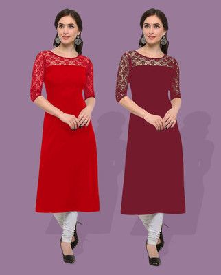 Dream Beauty Fashion Women Embellished Straight Kurta(Maroon)