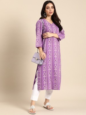 PHYSIL Women Printed Straight Kurta(Purple)