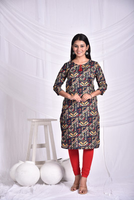 rashmi shree creation Women Printed Straight Kurta(Dark Blue)