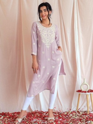 Heturaj fashion Women Embroidered Straight Kurta(Purple)