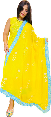 Shanaya Collection Women Self Design, Floral Print, Printed Straight Kurta(Yellow, Light Blue)