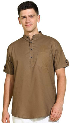 Ellipse Men Solid Straight Kurta(Brown)