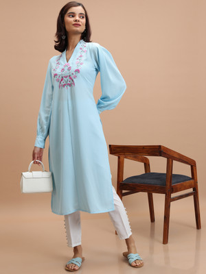 Vishudh Women Solid Straight Kurta(Blue)