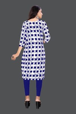 SUMITA SAREE Women Printed Straight Kurta(Blue, White)