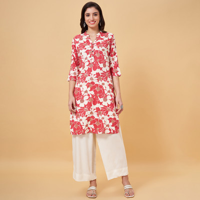 Rangmanch by Pantaloons Women Printed Straight Kurta(Pink)