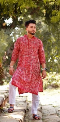 tant ghar Men Printed Ethnic Dress Kurta(Maroon)