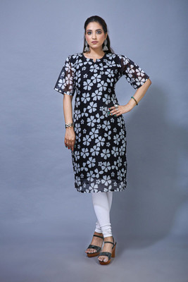 Porus Exim Women Printed A-line Kurta(Black)