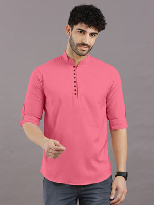 RAFSON Men Solid Straight Kurta(Pink)