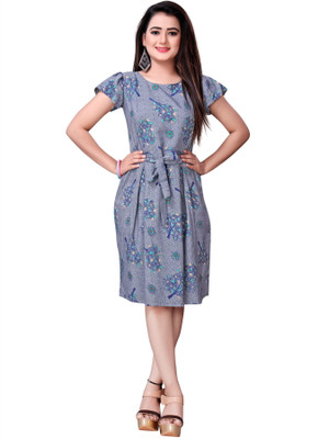 Hiral Creation Women Printed Flared Kurta(Blue)