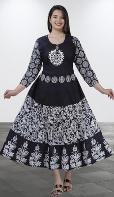 Dream of style Women Printed Anarkali Kurta(Black)
