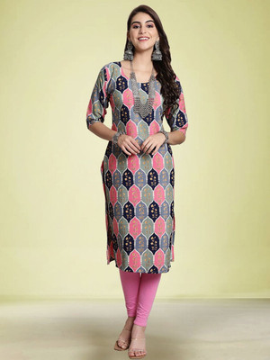 Moda Rapido Women Abstract Straight Kurta(White)