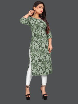 dharmanandan creation Women Printed Straight Kurta(Green)
