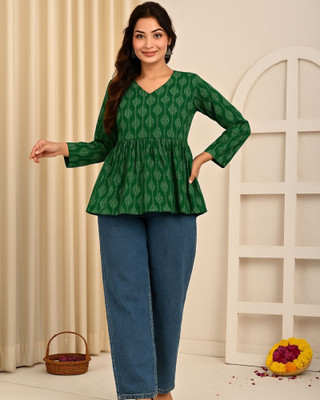 Heba Women Printed Straight Kurta(Green)