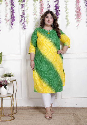 akritik Women Printed Straight Kurta(Green, Yellow)