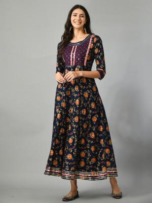 SANGAKURTI Women Printed Anarkali Kurta(Blue)