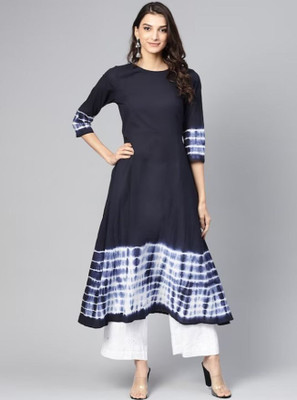 MEERANSHI LIVING Women Dyed/Ombre A-line Kurta(Dark Blue, White)