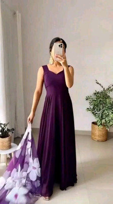 King Creation Women Solid A-line Kurta(Purple)