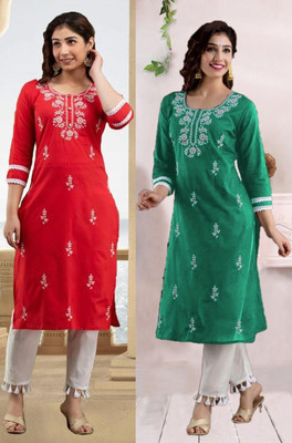 vikshi Women Embroidered Straight Kurta(Multicolor)