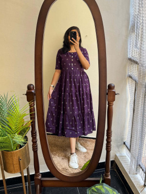 Wasma Fashion Women Floral Print Flared Kurta(Purple)