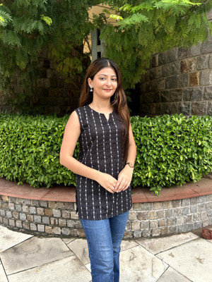 Majestykart Women Printed Straight Kurta(Black)