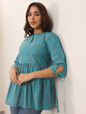LIBAS Women Printed Anarkali Kurta(Blue)