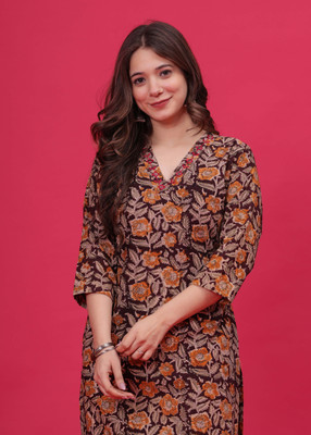 HEARTLOOM Women Kalamkari Straight Kurta(Multicolor)
