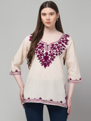 MILLIONS CHOICE STORE Women Embroidered Straight Kurta(Beige)