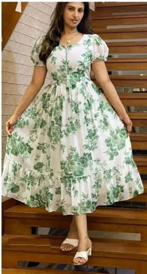 Aabhilasha Women Fit and Flare Green Midi/Calf Length Dress