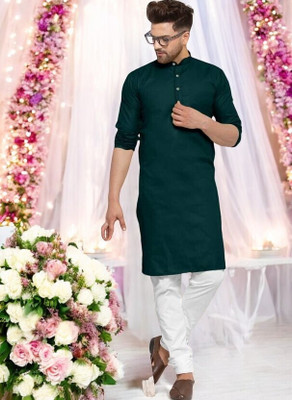 Rashmicreation Men Solid Straight Kurta(Dark Green)