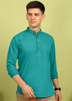 FUBAR Men Solid Straight Kurta(Green)