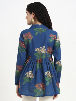 Lime Diva Women Floral Print Flared Kurta(Blue)