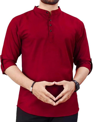 Vimal Star Men Solid A-line Kurta(Maroon)