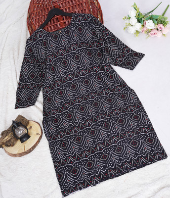ANITA LYCRA Women Printed Straight Kurta(Black)