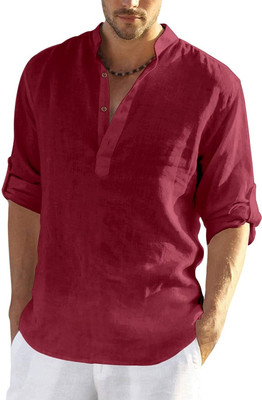 EDN Men Solid A-line Kurta(Maroon)