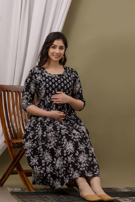 Akshara Fashion Women Fit and Flare Black Midi/Calf Length Dress